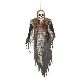 Halloween/horror thema hang decoratie Skelet/Zombie - met gescheurde kleding - griezel pop - 120 cm - Feestdecoratievoor