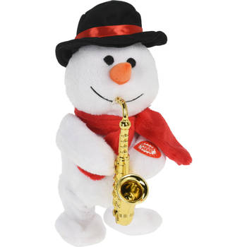 Christmas Decoration Sneeuwpop knuffel - 21 cm - met beweging en geluid - Kerstman pop