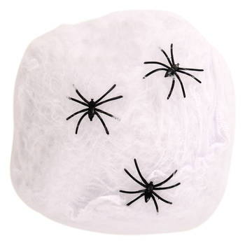 Horror spinnenweb met spinnen - wit - 20 gr - Halloween decoratie - Feestdecoratievoorwerp