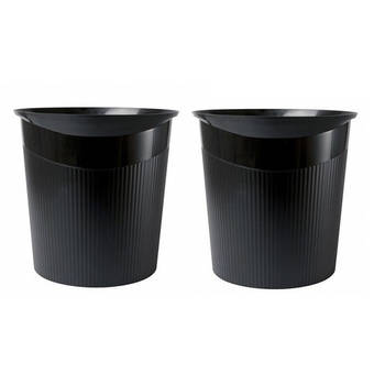 2x Zwarte kantoor prullenbak 13 liter - Prullenbakken