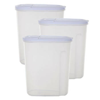 Voedselcontainer strooibus - 3x - transparant - 3 liter - kunststof - 20 x 10 x 24 cm - Voorraadpot