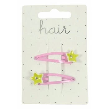 Meiden haarclips roze met gele sterretjes - Haarclips