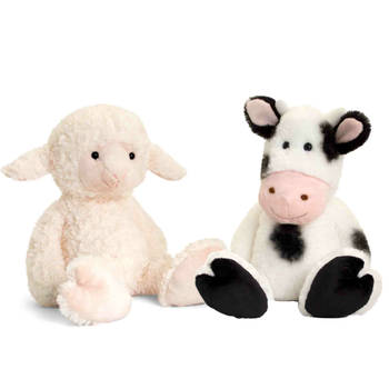 Pluche knuffels koe en lammetje boerderij vriendjes 25 cm - Knuffel boederijdieren