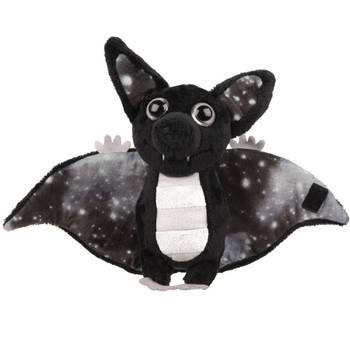 Suki Gifts Pluche knuffeldier vleermuis - zwart/wit - 17 cm - speelgoed - Knuffeldier
