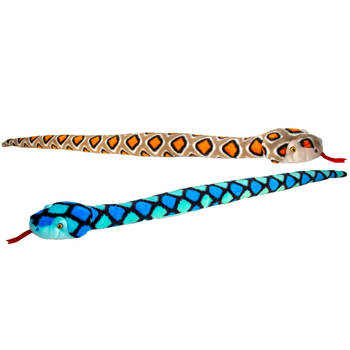 Keel Toys - Pluche knuffel dieren set van 2x slangen bruin en blauw 100 cm - Knuffeldier