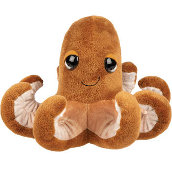 Suki Gifts pluche inktvis/octopus knuffeldier - cute eyes - bruin - 22 cm - Knuffel zeedieren