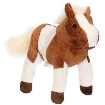 Bruin/witte paarden knuffels 26 cm knuffeldieren - Knuffel boederijdieren