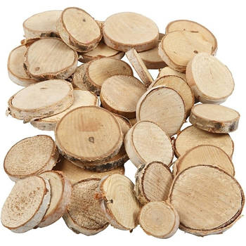 Kleine houten schijfjes mix circa 280x stuks - Houten knutselstokjes