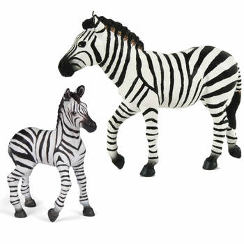 Plastic speelgoed dieren figuren setje zebra familie van moeder en kind - Speelfigurenset