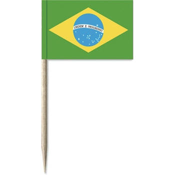 150x Vlaggetjes prikkers Brazilie 8 cm hout/papier - Cocktailprikkers