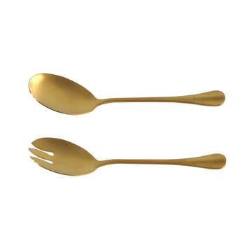 RVS sla/salade vork en lepel goud 21,5 cm - Slabestek