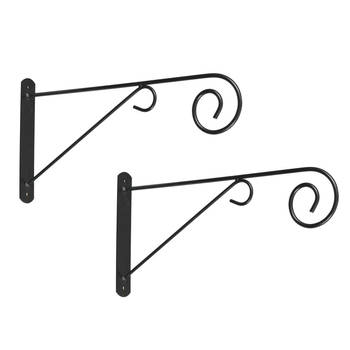 2x stuks muurhaak / plantenhaak met sierkrul voor hanging basket van verzinkt staal grijs antraciet 48 cm - Plantenbakha