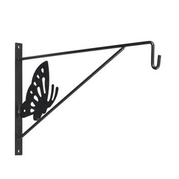 Muurhaak / plantenhaak met vlinder voor hanging basket van verzinkt staal grijs antraciet 35 cm - Plantenbakhaken