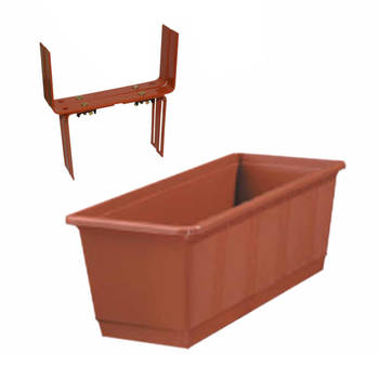 Kunststof plantenbak terracotta rechthoekig 40 cm met 2 verstelbare balkon/muurbeugels - Plantenbakken