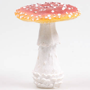 Decoratie huis/tuin beeldje paddenstoel - vliegenzwam - rood/wit - 15 x 18 cm - Tuinbeelden