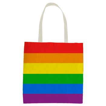 1x Polyester boodschappen tasje regenboogkleuren/pride vlag 30 x 40 cm - Boodschappentassen