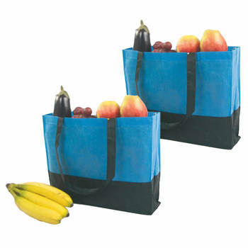 Set van 2x stuks grote blauwe boodschappen tassen - Boodschappentassen
