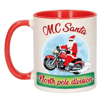 Kerst cadeau beker / mok MC Santa Kerstman op motor 300 ml - Bekers