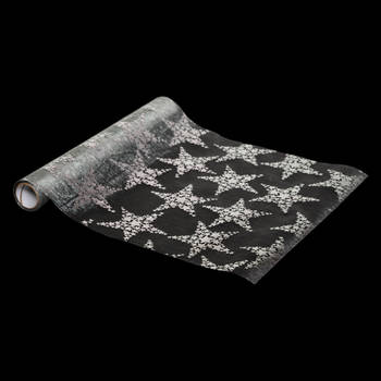 Atmosphera decoratie stof/tafelloper- zilver sterren - 500 cm - Feesttafelkleden