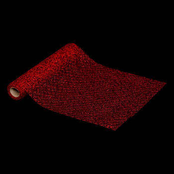 Atmosphera kerst tafelloper - rood glitter - 28 x 300 cm - polyester - Tafellakens