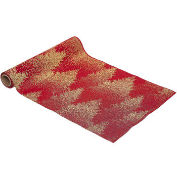 Atmosphera kerst tafelloper - rood/goud - 28 x 300 cm - polyester - Tafellakens
