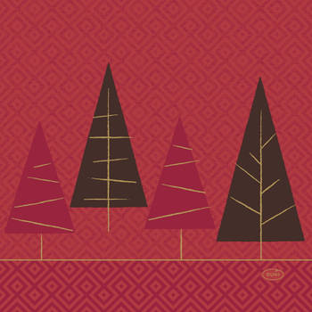 Duni kerst thema servetten - 40x st - 33 x 33 cm - rood met kerstbomen - Feestservetten