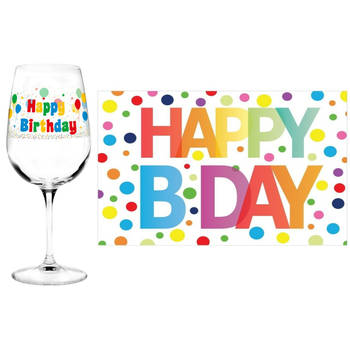 Happy Birthday cadeau verjaardag glas en A5-size wenskaart - feest glas wijn