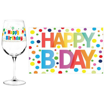 Happy Birthday cadeau glas 60 jaar verjaardag en A5-size wenskaart - feest glas wijn
