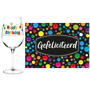 Happy Birthday cadeau glas 60 jaar verjaardag en Gefeliciteerd kaart - feest glas wijn