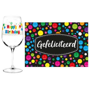 Happy Birthday cadeau glas 75 jaar verjaardag en Gefeliciteerd kaart - feest glas wijn