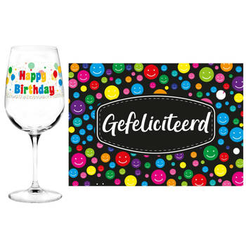 Happy Birthday cadeau glas 50 jaar verjaardag en Gefeliciteerd kaart - feest glas wijn