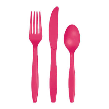 Kunststof bestek party/bbq setje - 24x delig - roze - messen/vorken/lepels - herbruikbaar - Feestbestek