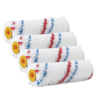 Set van 4x stuks muur vacht anti-spat verfrollers polyester microvezel pluisvrij 3,5 x 10 cm - Verfrollers