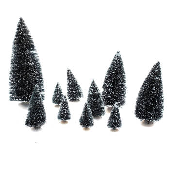 Feeric lights and christmas kerstdorp miniatuur boompjes - 10x stuks - Kerstdorpen