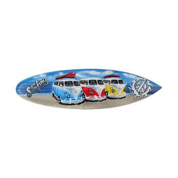 Blauwe surfplank/surfboard wanddecoratie/muurdecoratie met VW busjes Gone Surfing 50 cm - Tuindecoratie