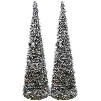 Verlichte kerstbomen/kegels - 2 stuks - 60 cm - groen - LED - warm wit - kerstverlichting figuur