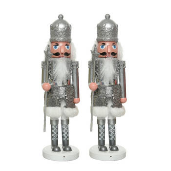 2x stuks kerstbeeldje kunststof notenkraker poppetjes/soldaten zilver 28 cm kerstbeeldjes - Kerstbeeldjes