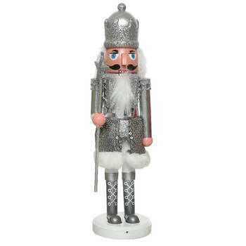Kerstbeeldje kunststof notenkraker poppetje/soldaat zilver 28 cm kerstbeeldjes - Kerstbeeldjes