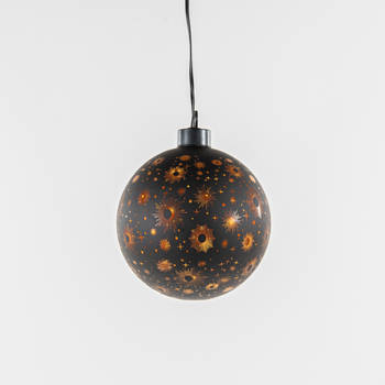 Anna Collection bal/kerstbal - glas - zwart- LED verlichting - D10 cm - kerstverlichting figuur