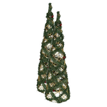 2x stuks kerstverlichting figuren Led kegel kerstbomen draad/groen 60 cm 30 leds - kerstverlichting figuur
