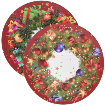 Christmas Decoration kerstdiner onderborden - 2x -D33 cm - kerst thema - Onderborden