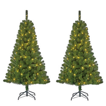 Set van 2x stuks groene led verlichte kerstbomen/kunstbomen 120 cm - Kunstkerstboom