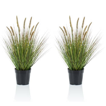 Set van 2x stuks kunstplanten groen gras sprieten 58 cm. - Kunstplanten