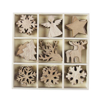 Othmar Decorations houten kerstornamenten - 72x - 3,-4 cm - Kersthangers