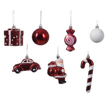 Decoris kersthangers - kerst figuurtjes - rood - 20x - kunststof - Kersthangers