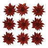 12x stuks glitter decoratie bloemen op clip rood 9.5 cm - Kunstbloemen