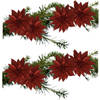 8x stuks glitter decoratie bloemen op clip rood 9.5 cm - Kunstbloemen