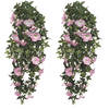 2x stuks groene Petunia lichtroze bloemen kunstplanten 80 cm - Kunstplanten