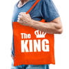 The king tas / shopper oranje katoen met witte tekst en kroon voor heren - Feest Boodschappentassen