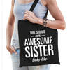 Awesome sister cadeau tas zwart katoen - Feest Boodschappentassen